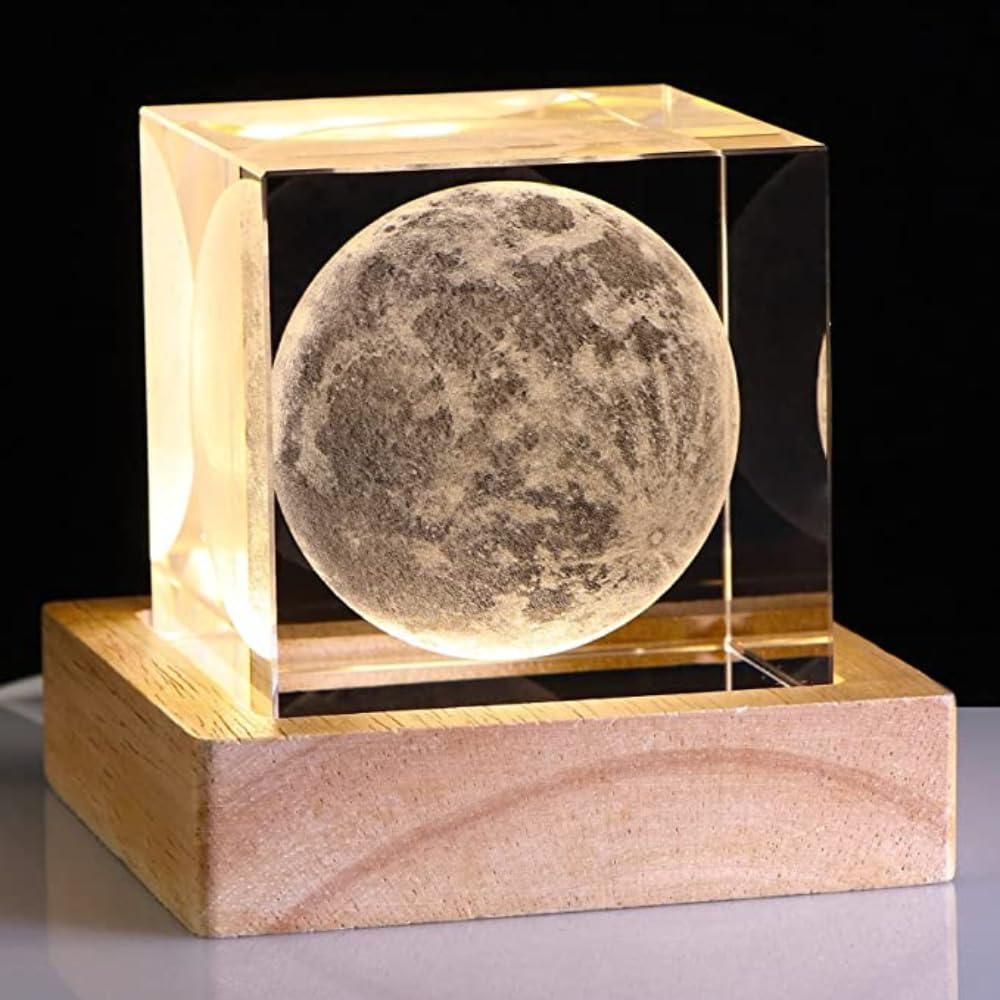 3D Crystal Cube Moon LED Night Lamp with wooden base stand3D Crystal Cube Moon LED Night Lamp with wooden base stand3D Crystal Cube Moon with ED Night Lamp