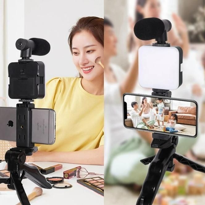 Video Vlogger Kit Microphone LED Fill Light Tripod for Phone Video kit Tripod Kit